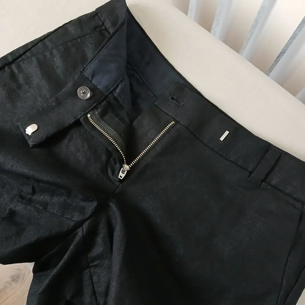 J. Crew black scalloped hem shorts size 4 linen cotton blend pockets zip fly
